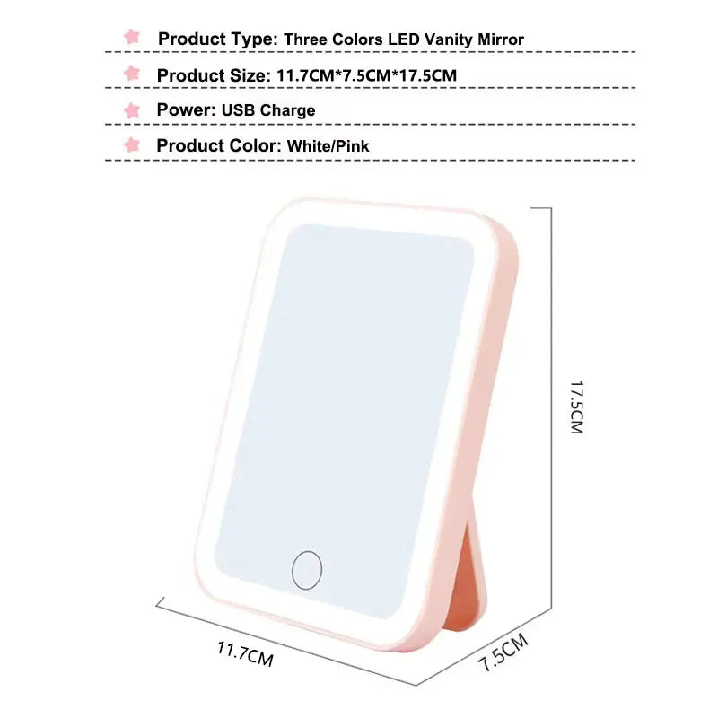 3-Color LED Makeup Mirror | USB Rechargeable Touch Screen Vanity Mirror