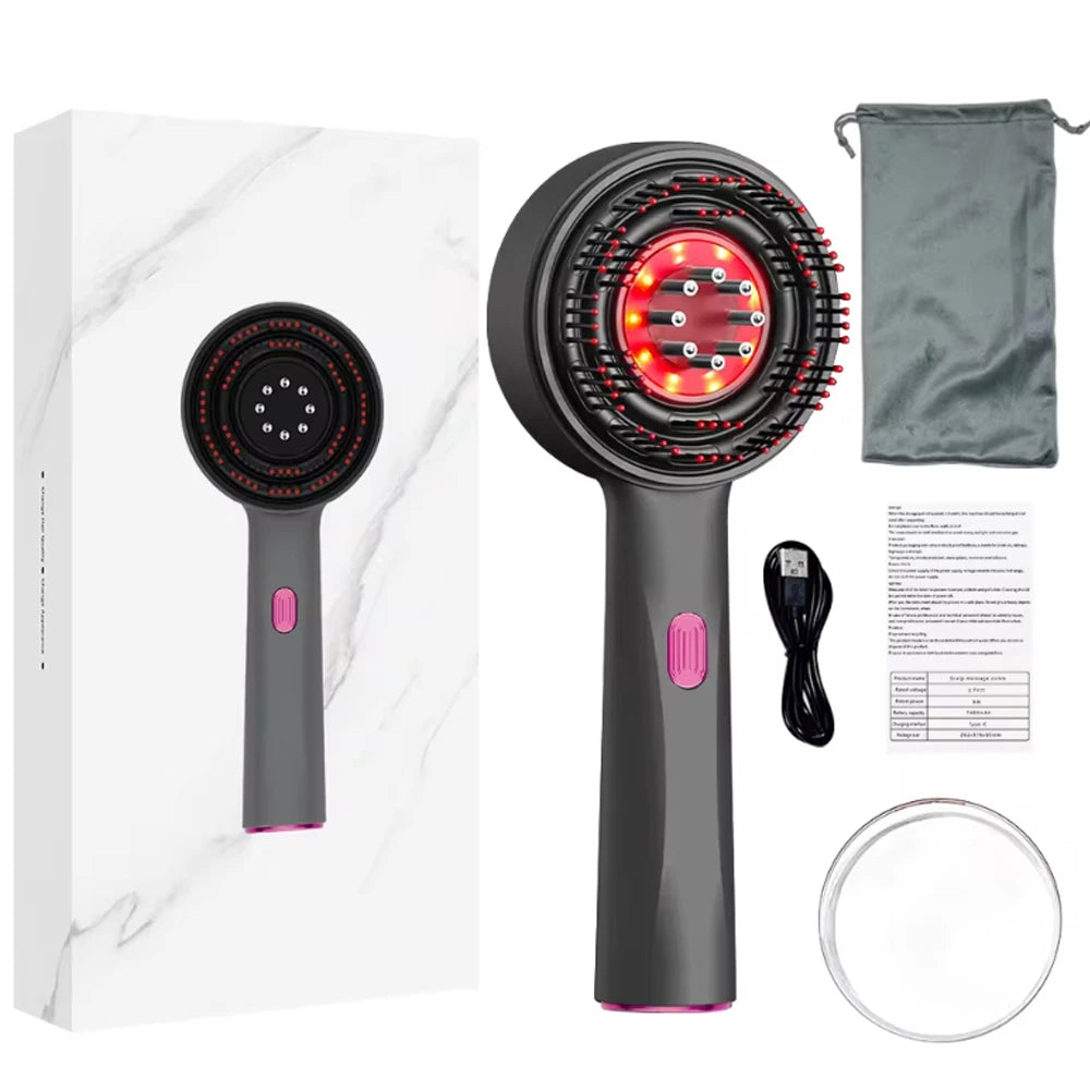 3-Mode Electric Scalp Massager with Red Light Therapy & Oil Applicator Comb