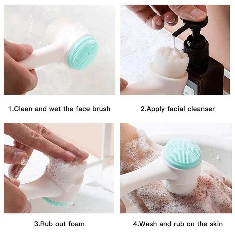 Dual-Sided 3D Silicone Facial Cleansing & Massage Brush