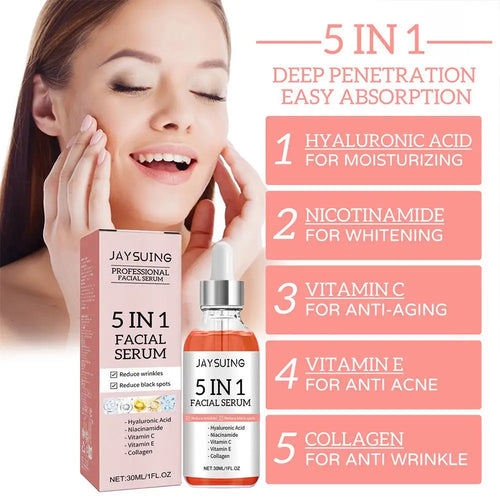 5-in-1 Vitamin C & Hyaluronic Acid Face Serum – Firming, Brightening & Pore Refining