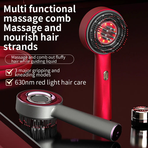 3-Mode Electric Scalp Massager with Red Light Therapy & Oil Applicator Comb