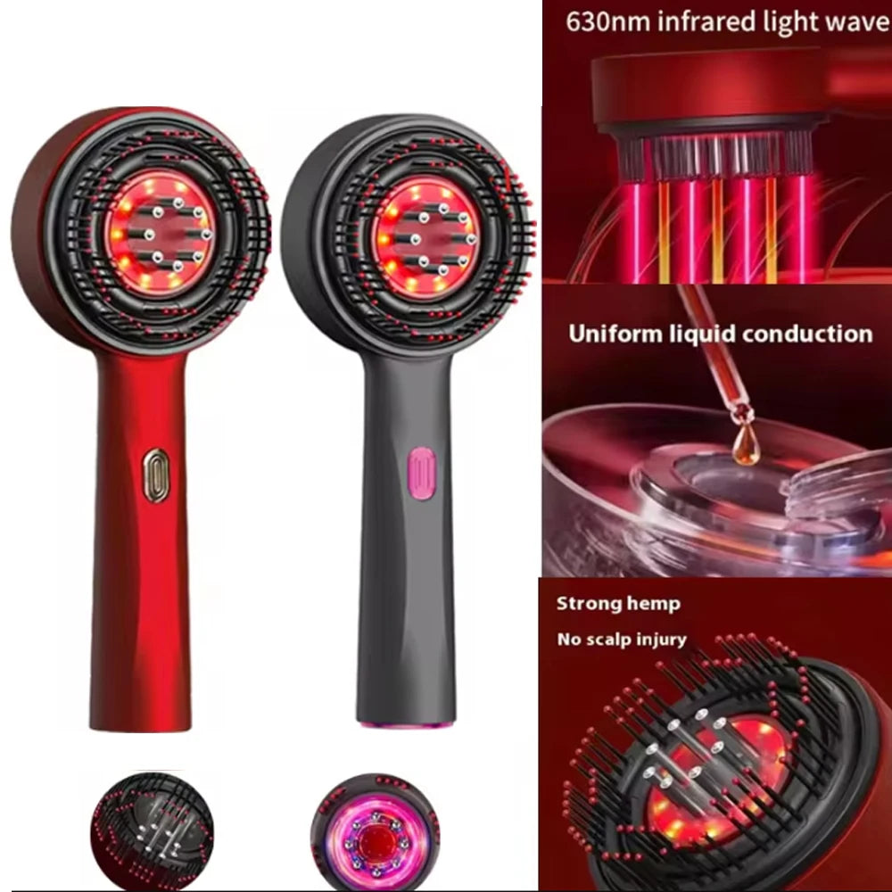3-Mode Electric Scalp Massager with Red Light Therapy & Oil Applicator Comb