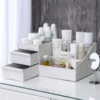Makeup Organizer – White Cosmetic Storage Shelf with Drawer